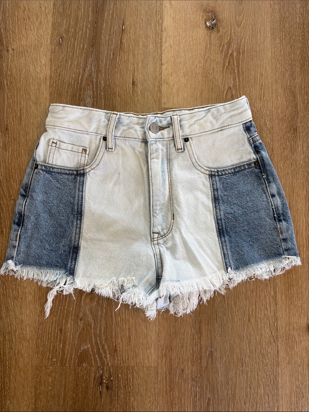 PacSun Two-Tone Colorblock High Rise Festival Jean Shorts